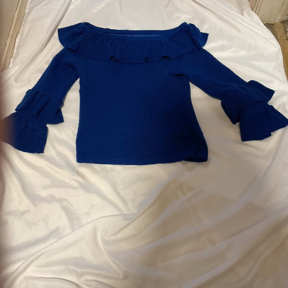 Mobwife-lite‎ Tiered Off the Shoulder Sweater in Deep Ocean